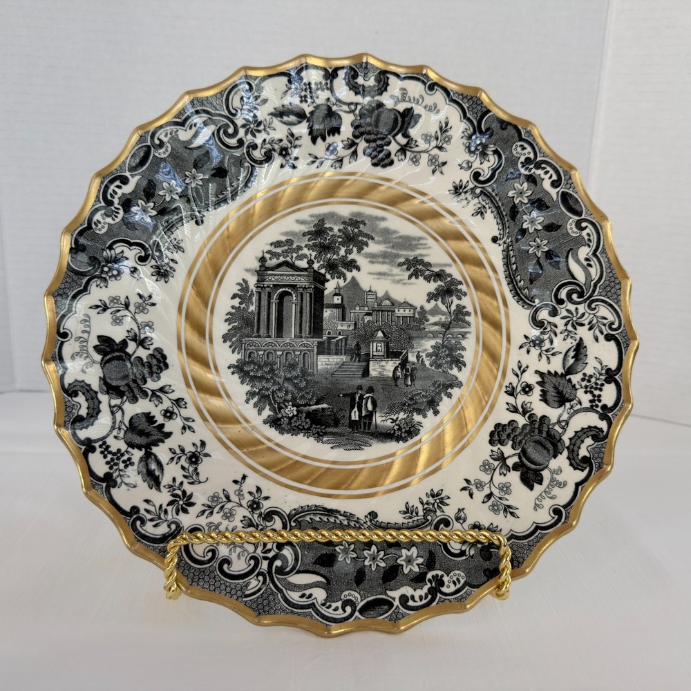 Copeland Late Spode Dinner Plate MAY BLACK Rare Black with Gold Band 10 1/4 Inch